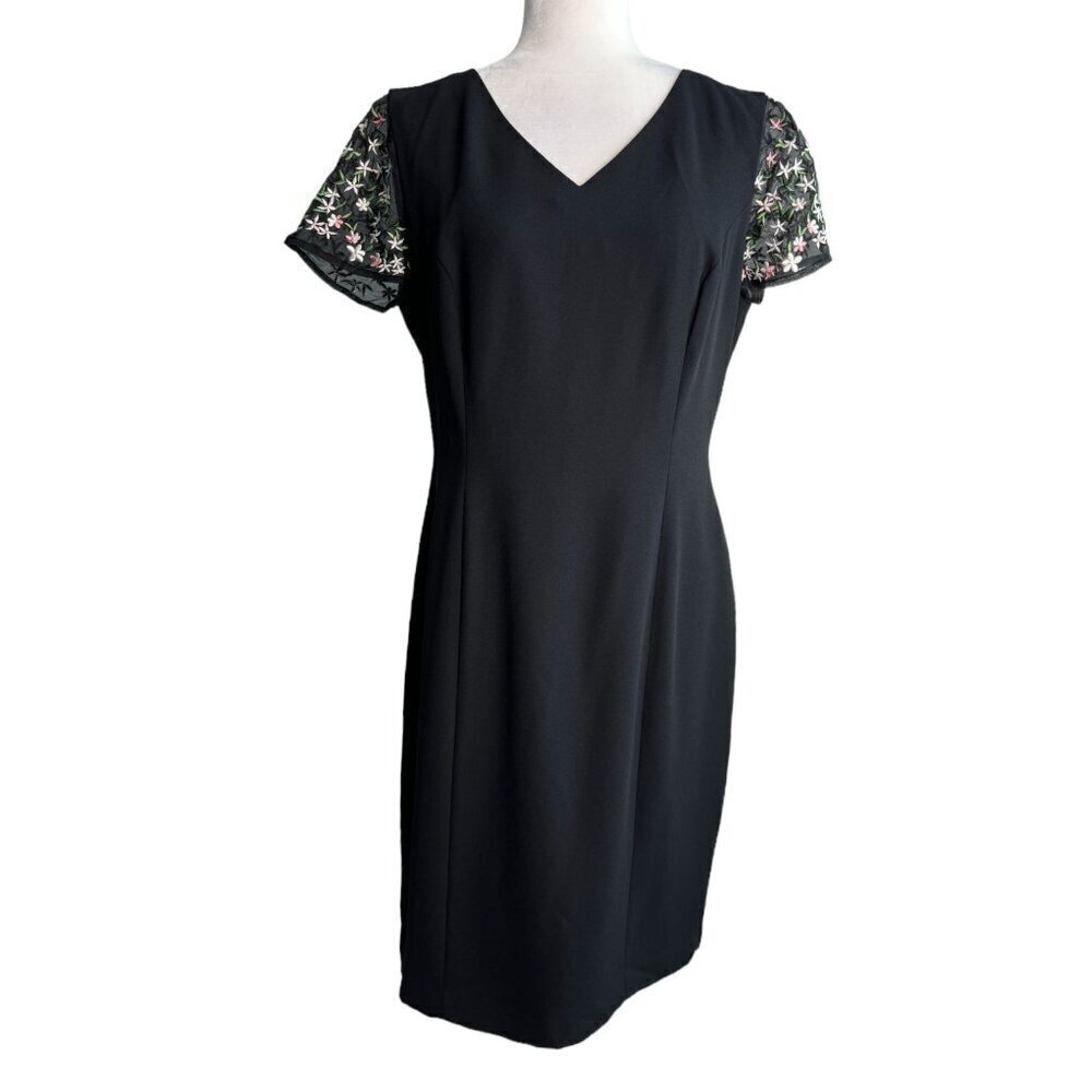 Donna Morgan Sheath Formal Evening Dress with Embroidered Sheer Sleeves Size 12
